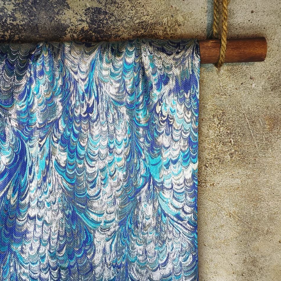 Blue Heavy Industry Silver Silk Texture Jacquard Designer Fabric