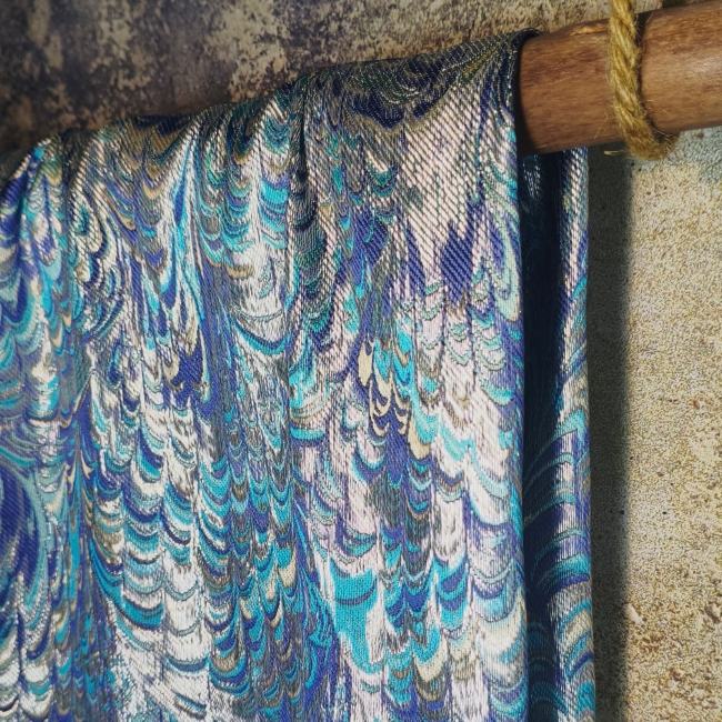 Blue Heavy Industry Silver Silk Texture Jacquard Designer Fabric