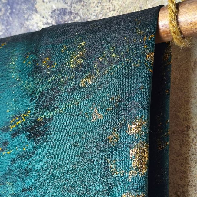 Dark green retro gold wire jacquard woven designer fabric