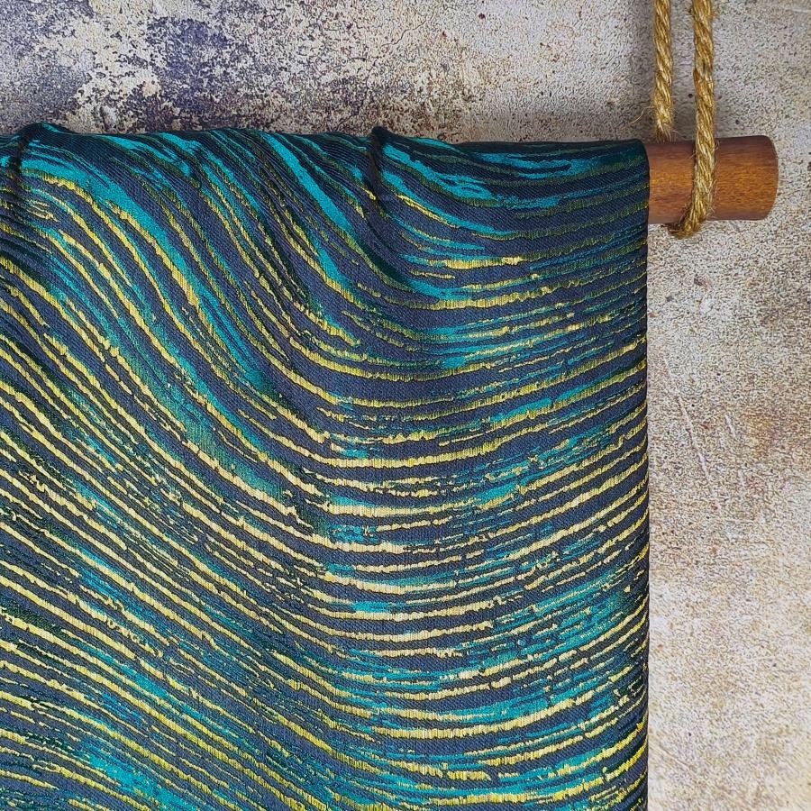 Green water ripple texture gold thread designer fabric