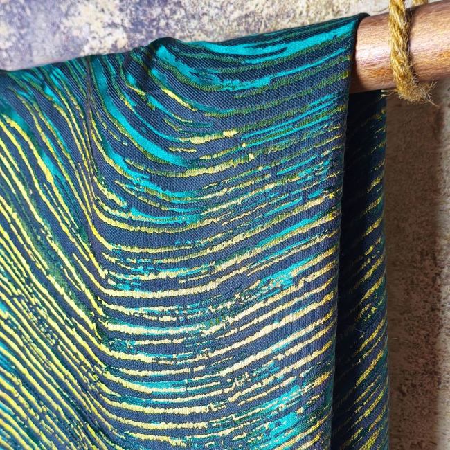 Green water ripple texture gold thread designer fabric