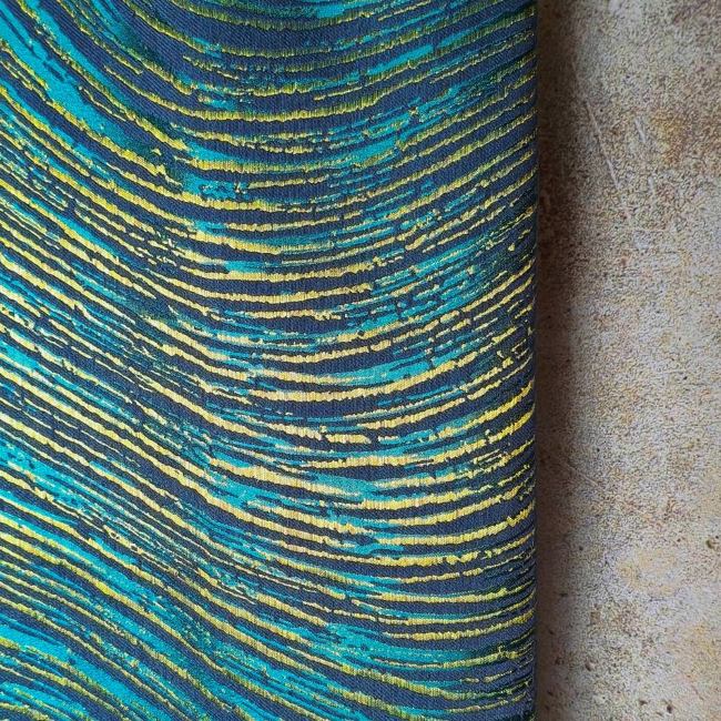 Green water ripple texture gold thread designer fabric