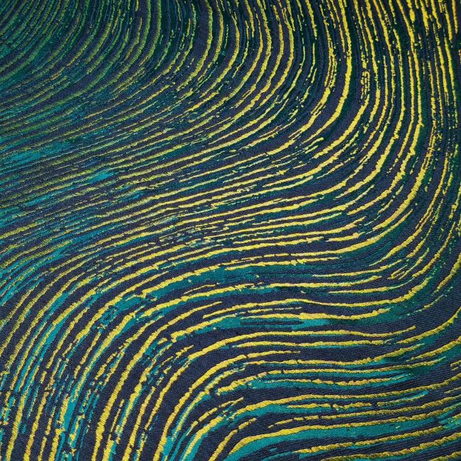 Green water ripple texture gold thread designer fabric