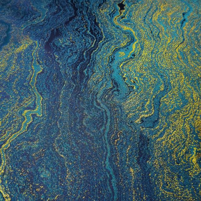 Deep green flowing golden stripes lacquer painting fluid art designer fabric