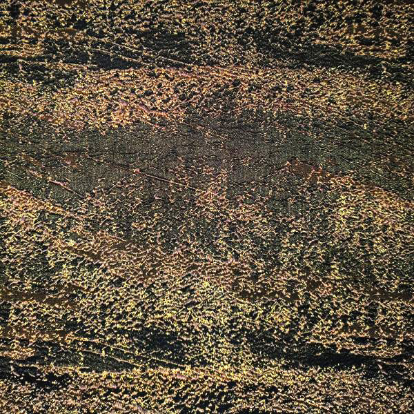 Colored heavy-duty designer fabric with golden thread luster and solid particles