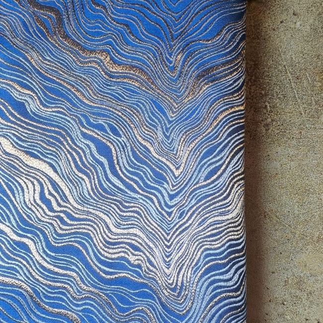 Blue Heavy Industry Gold Wave Stripe Modern Fashion Designer Fabric