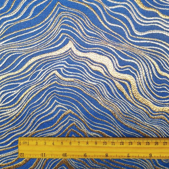 Blue Heavy Industry Gold Wave Stripe Modern Fashion Designer Fabric