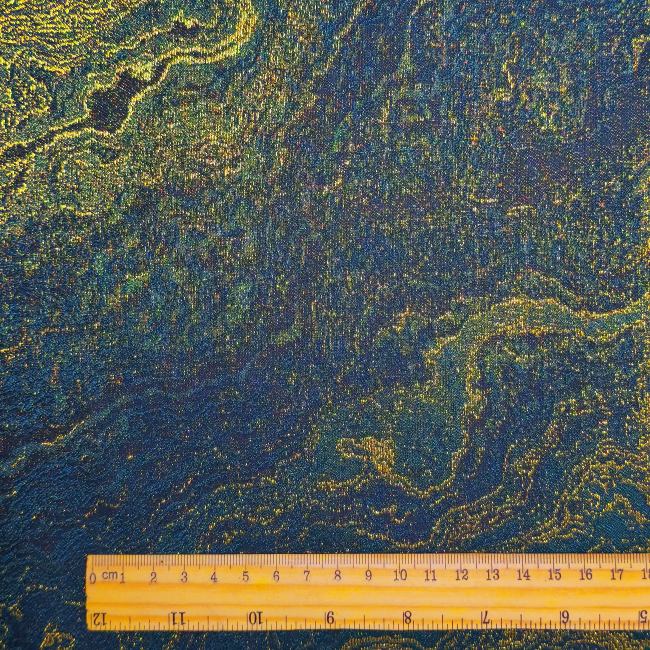 Deep green flowing golden stripes lacquer painting fluid art designer fabric