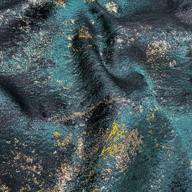 Dark green retro gold wire jacquard woven designer fabric