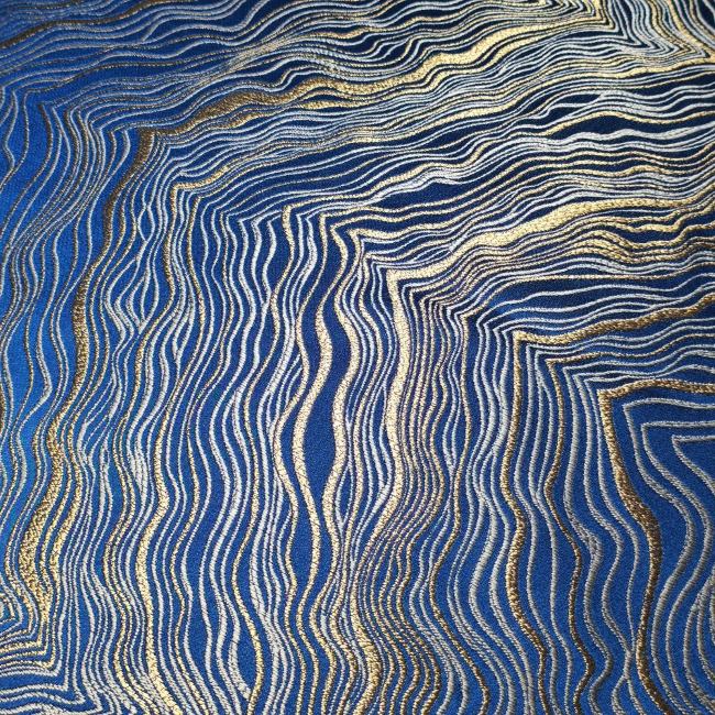 Blue Heavy Industry Gold Wave Stripe Modern Fashion Designer Fabric