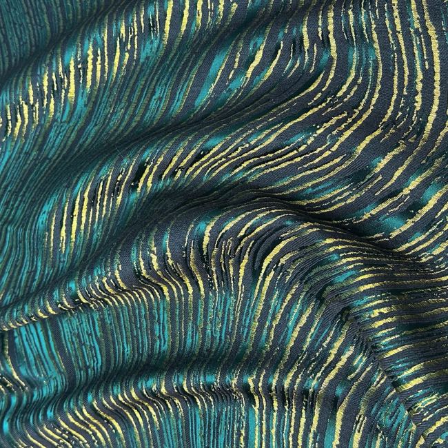 Green water ripple texture gold thread designer fabric
