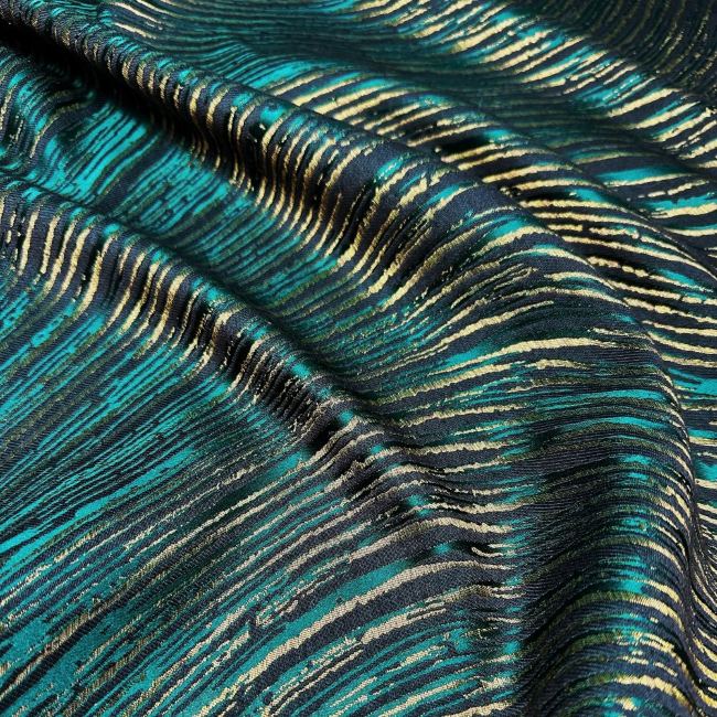 Green water ripple texture gold thread designer fabric