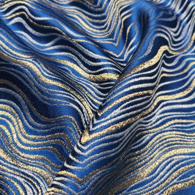 Blue Heavy Industry Gold Wave Stripe Modern Fashion Designer Fabric