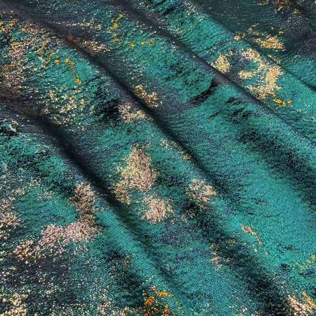 Dark green retro gold wire jacquard woven designer fabric