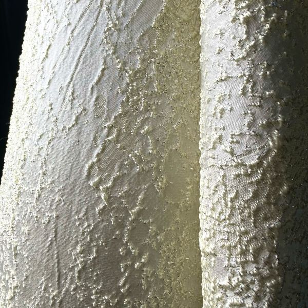Solid jacquard cream white designer fabric