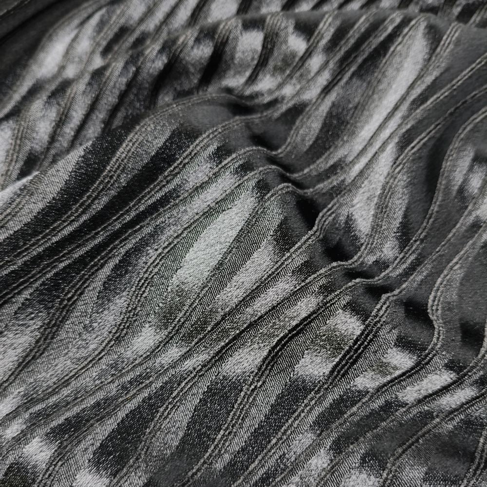 Simple black vertical strip wavy pattern glossy fabric