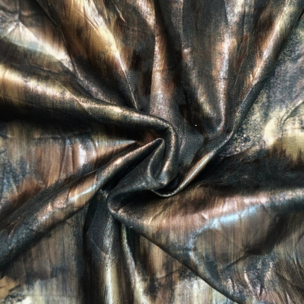 Dark brown and dark gold pleated texture, soft and glossy, designer fabric