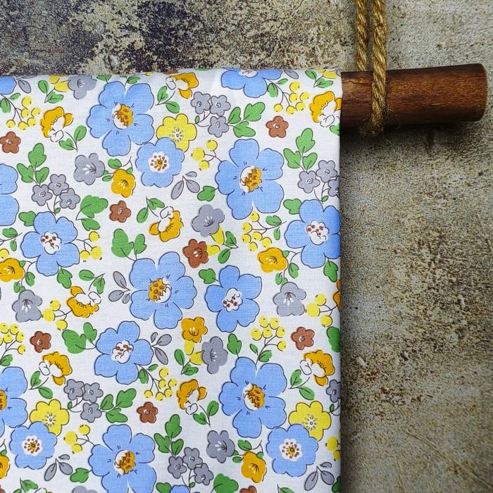 White Based Vibrant Blue Floral Patterns With Tiny White Blooms DIY Cotton Fabric