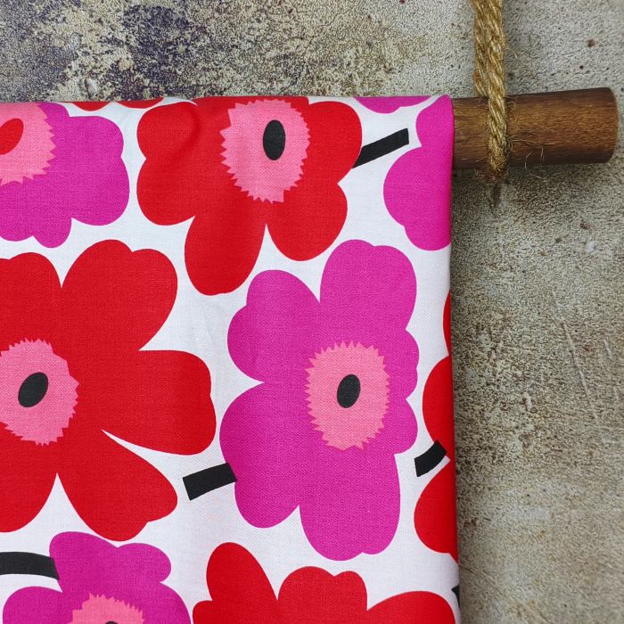 White-Based Irregular Hot Pink Petal Print DIY Cotton Fabric