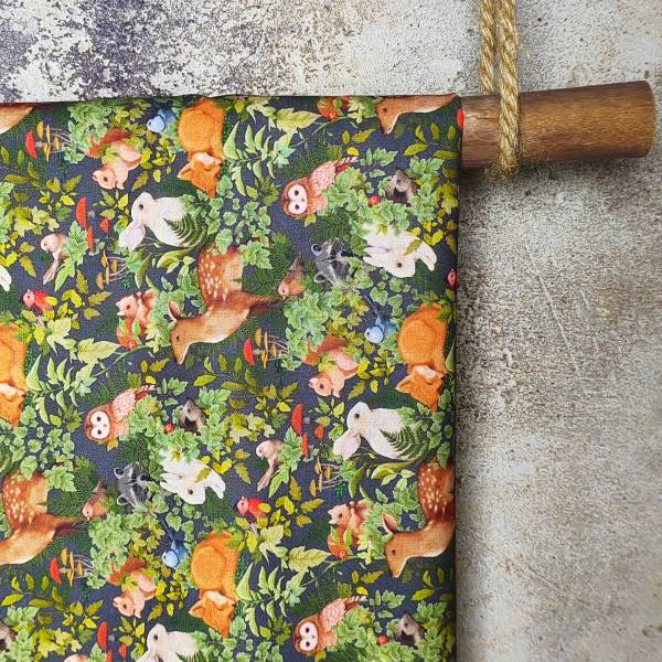 Dark-Toned Wildlife Forest Print DIY Cotton Fabric