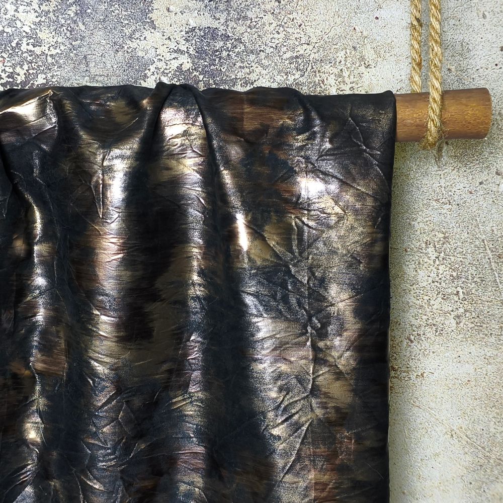 Dark brown and dark gold pleated texture, soft and glossy, designer fabric