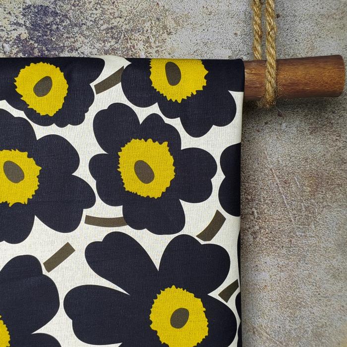 White-Based Irregular Black Petal Print DIY Cotton Fabric