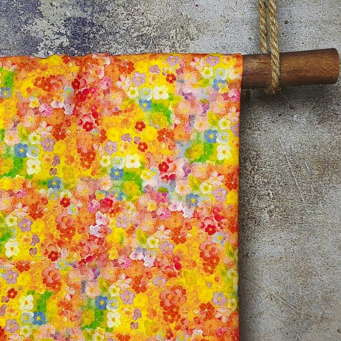 Vibrant Rainbow Mosaic Floral Cotton DIY Fabric