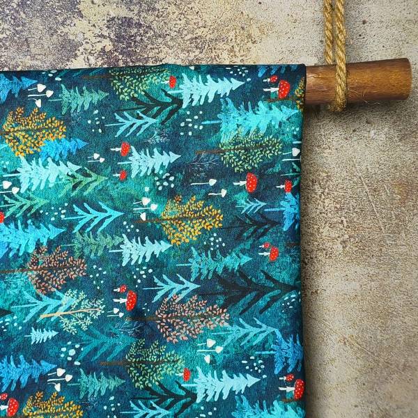 Teal-Toned Winter Pine Trees Forest DIY Cotton Fabric