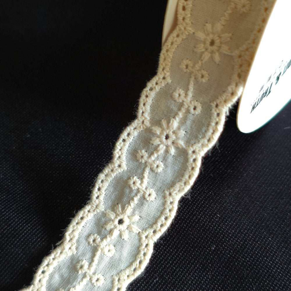 21mm Creamy white daisy wave fabric cotton lace