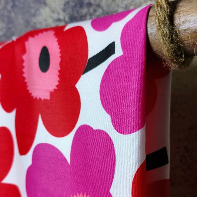 White-Based Irregular Hot Pink Petal Print DIY Cotton Fabric