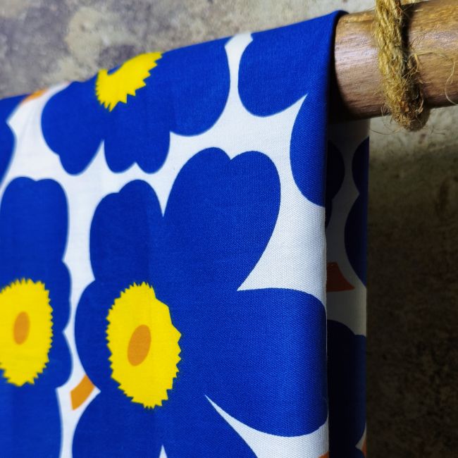 White-Based Irregular Blue Petal Print DIY Cotton Fabric