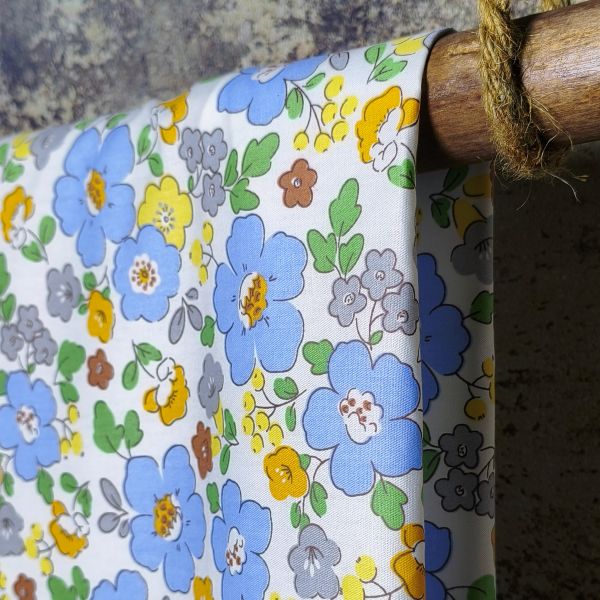 White Based Vibrant Blue Floral Patterns With Tiny White Blooms DIY Cotton Fabric