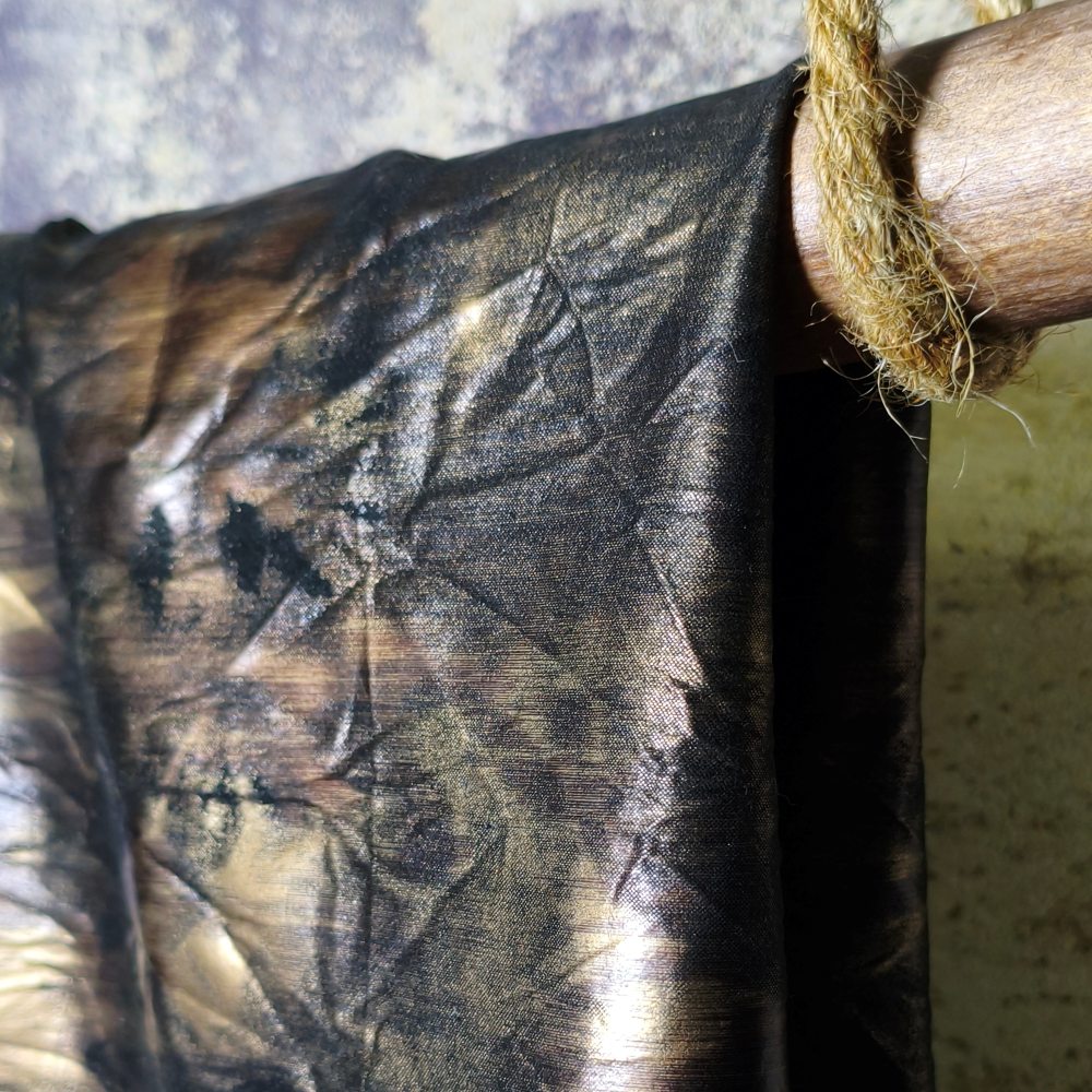 Dark brown and dark gold pleated texture, soft and glossy, designer fabric