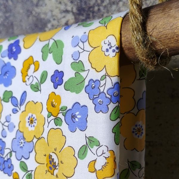 White Based Vibrant Yellow & Periwinkle Floral Patterns  DIY Cotton Fabric