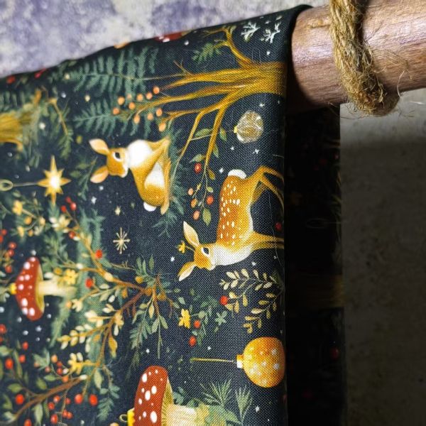 Deep Forest Green with Wildlife DIY Cotton Fabric