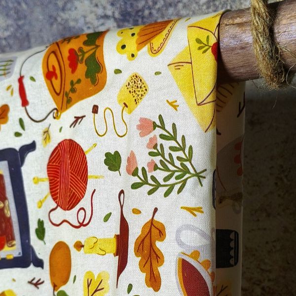 Cream-Based Cozy Autumn Print DIY Cotton Fabric