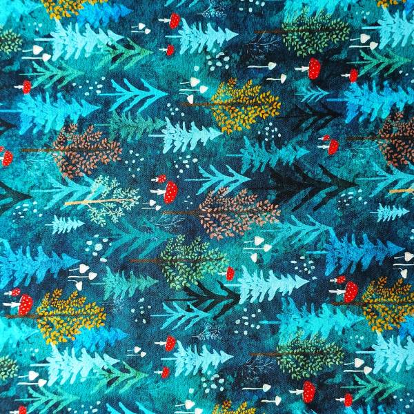 Teal-Toned Winter Pine Trees Forest DIY Cotton Fabric