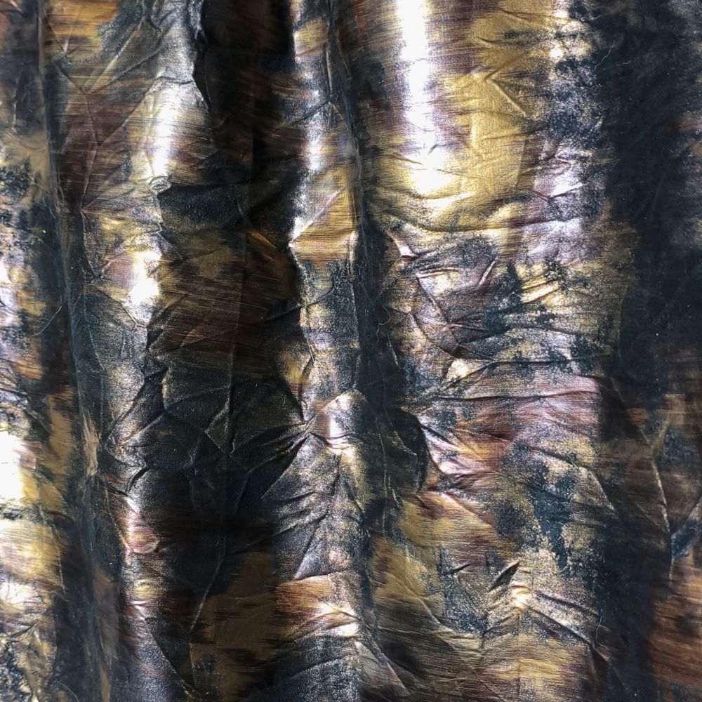 Dark brown and dark gold pleated texture, soft and glossy, designer fabric