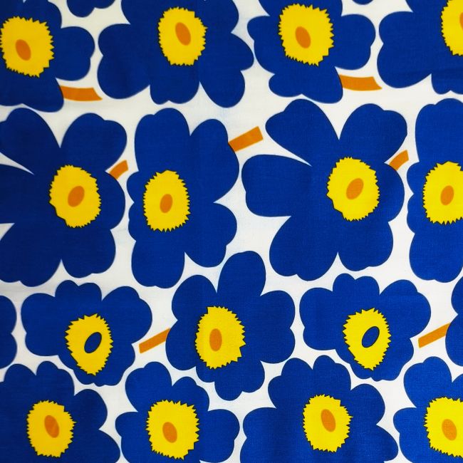 White-Based Irregular Blue Petal Print DIY Cotton Fabric