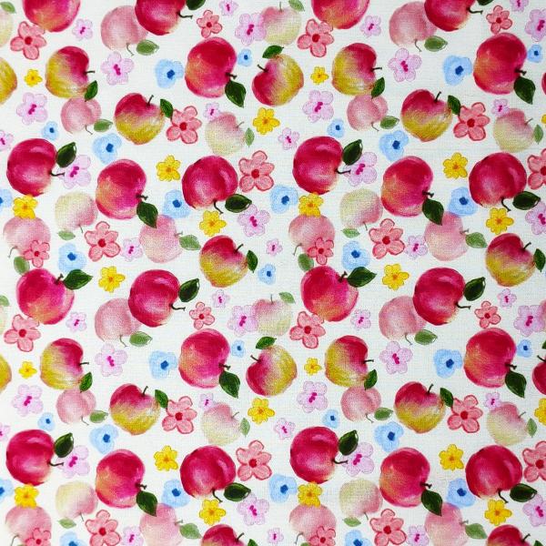 Watercolored Red Apple & Pink Florals Soft DIY Cotton Fabric