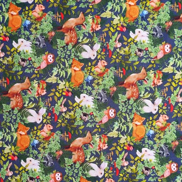 Dark-Toned Wildlife Forest Print DIY Cotton Fabric