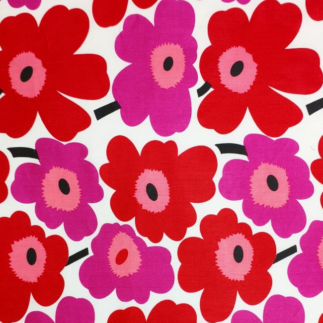 White-Based Irregular Hot Pink Petal Print DIY Cotton Fabric