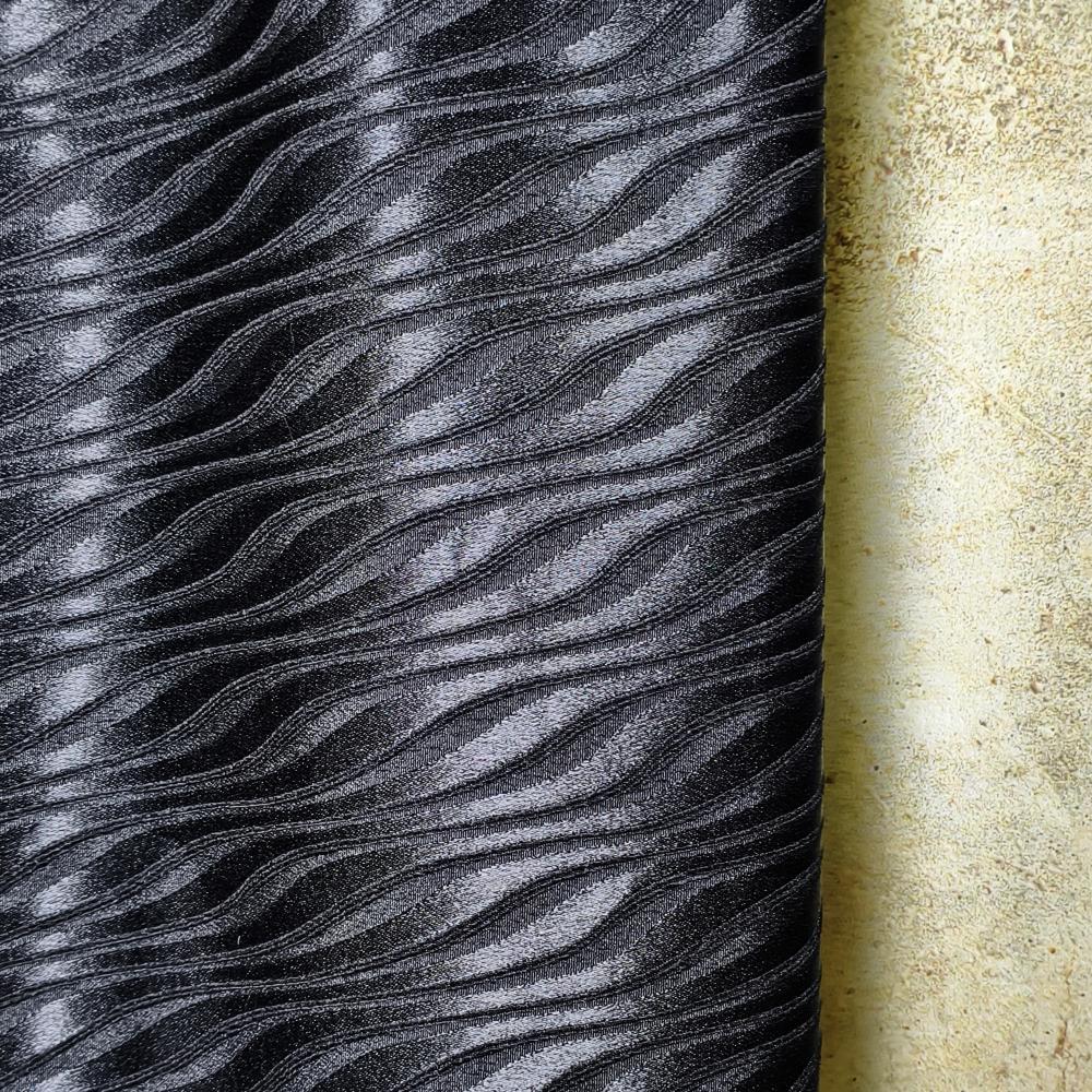 Simple black vertical strip wavy pattern glossy fabric