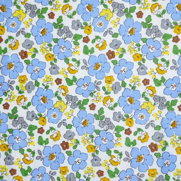White Based Vibrant Blue Floral Patterns With Tiny White Blooms DIY Cotton Fabric