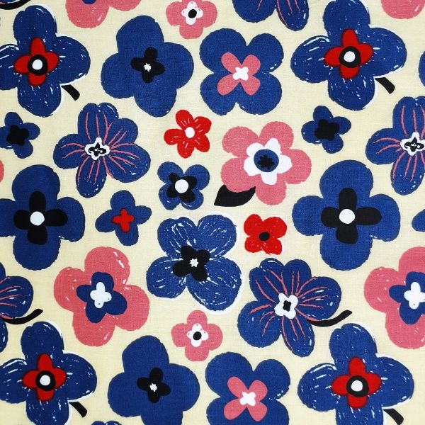 White-Based Irregular Blue Petal Print DIY Cotton Fabric