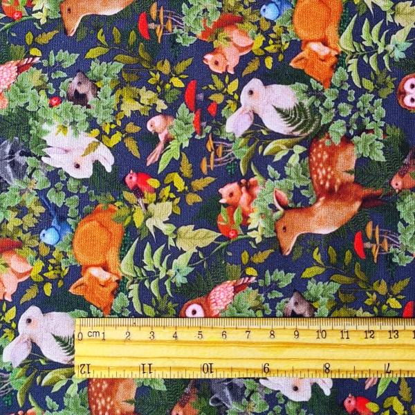 Dark-Toned Wildlife Forest Print DIY Cotton Fabric