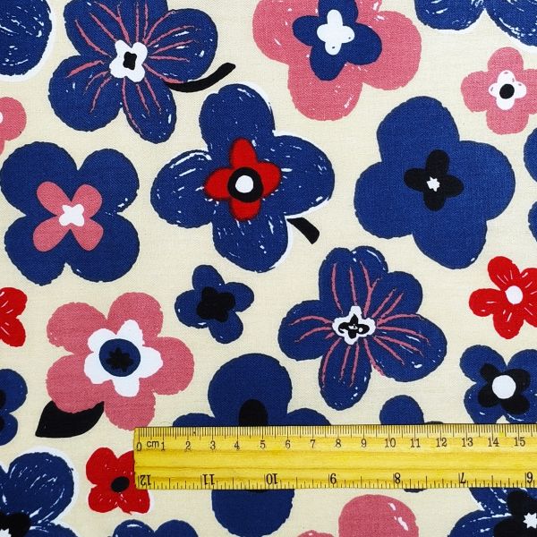 White-Based Irregular Blue Petal Print DIY Cotton Fabric