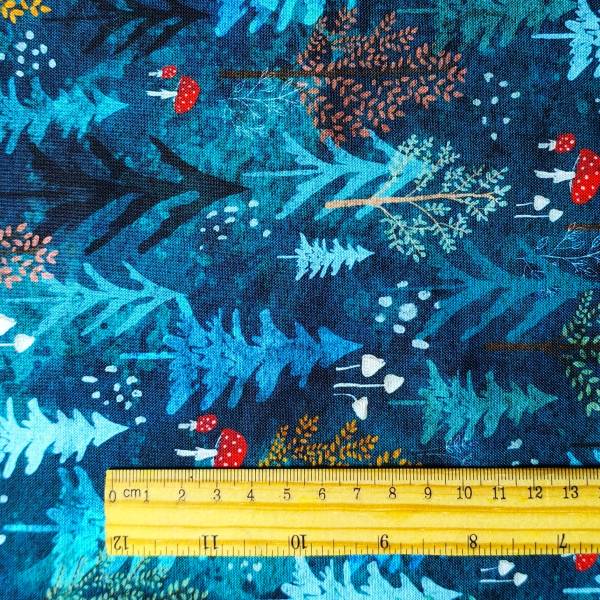 Teal-Toned Winter Pine Trees Forest DIY Cotton Fabric