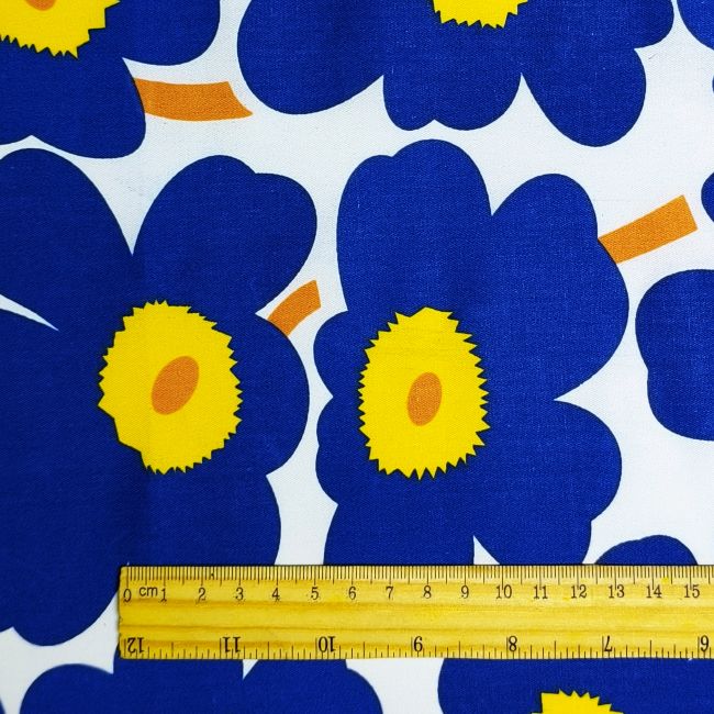 White-Based Irregular Blue Petal Print DIY Cotton Fabric
