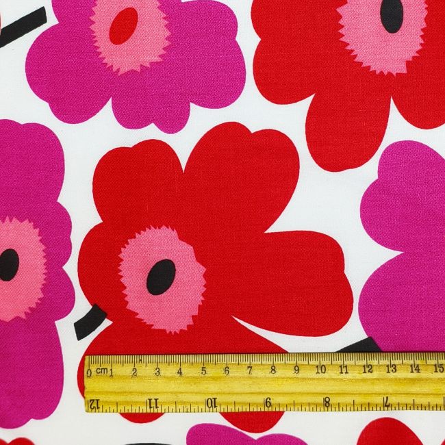 White-Based Irregular Hot Pink Petal Print DIY Cotton Fabric